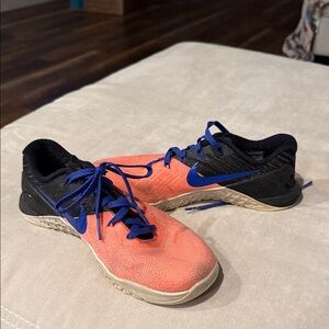 Nike Black and Coral Sneakers with Blue Accents